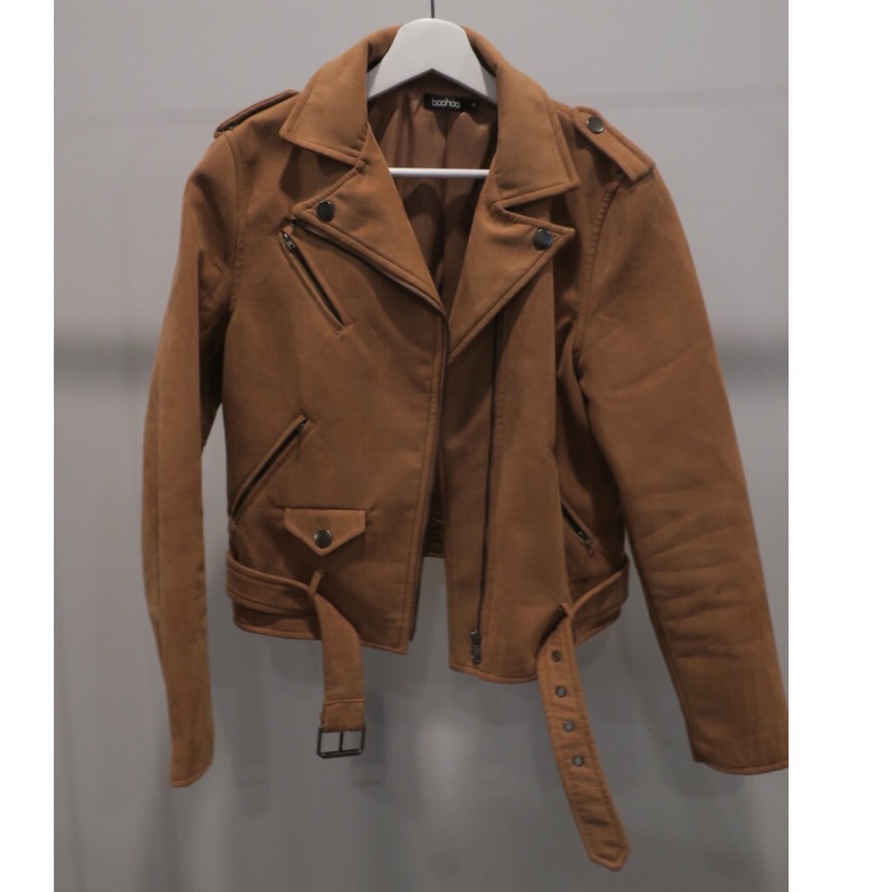 Brown faux suede biker jacket